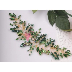 Accesoriu elegant pentru decor par AP013DD Auriu cu cristale Verzi + 2 Agrafe